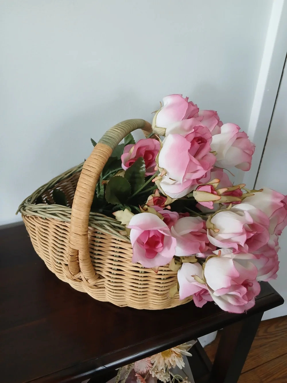 Pink Rose Floral Basket Accent by